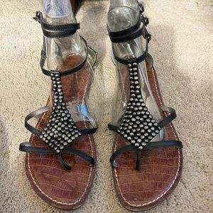 Womn 12 Black Leather Sam Edelman Gladiator Sandal